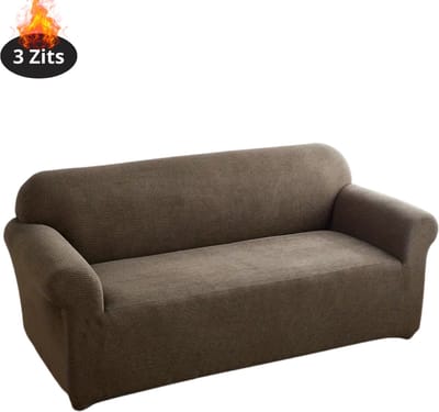 Livano Bankhoes - Bankbeschermer - Stretch - Sofa Cover - Effen - Licht Koffie - 3 Zits