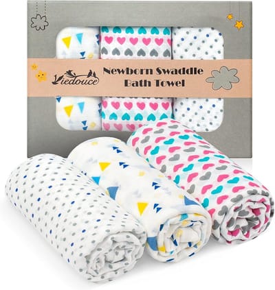 Baby Mousseline Inbakeren Dekens - 3 Stuks Katoenen Badhanddoeken voor Baby's - Ultra Zacht en Ademend - 115 x 115 cm