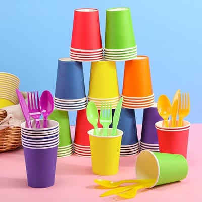 Allecta - Kartonnen bekers 250 ml - 60 stuks - Meerkleurig - Biologisch afbreekbaar - Wegwerpbekers voor bruiloft, kinderen, feest - Koffie, thee, warme en koude dranken