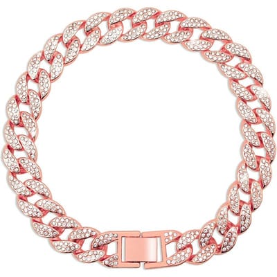 Blush Roze Diamant Cubaanse Kraag 15 Mm Huisdier Cubaanse Kraag Sieraden Accessoires Voor Honden Katten Gouden Hondenhalsband Wandelende Metalen Kettinghalsband 45cm-18inch roze