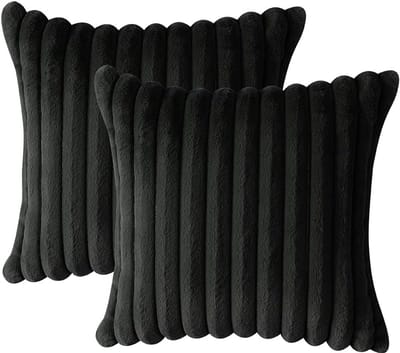 MODFU – Kussenslopen 2 stuks 45x45 cm – Zachte pluche & fluweel – Met verborgen ritssluiting – Stijlvol franjerand – Voor slaapkamer & woonkamer – Zwart
