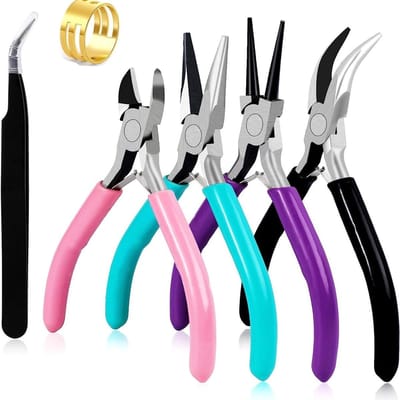 Set van 4 Precisie Sieraden Pliers, Ronde en Platte Pliers, Zijsnijders en Jump Ring Opener voor Sieraden Maken en Repareren, Inclusief Pincet en Roestvrij Staal
