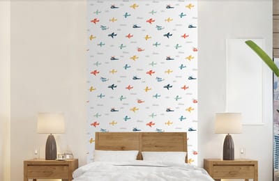 Behang - Fotobehang Patronen - Helicopter - Vliegtuig - Jongens - Kinderen - Kids - Breedte 120 cm x hoogte 240 cm
