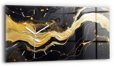 Wallfluent Wandklok - Gouden marmer Klok als Muurdecoratie - 60 cm x 30 cm - Gouden Wandklok - Witte Handen - Wandklok Zonder Cijfers - Kinder Wandklok Glas - Rechthoekige Glazen Wandklok - Minimalistisch Wandklok - Decoratieve Wandklok
