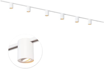 Qub Viror Railverlichting - Wit - 400 cm - I-Vorm - 6x Cylinder Spots - Dimbaar - Complete Set