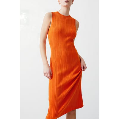 French Connection Sleeveless Knit Rib Dress Midi Mandarin Size: XL | Midi Dresses Outlet | Dames | Oranje