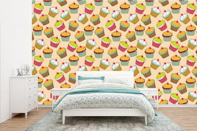 Behang - Fotobehang Patronen - Eten - Cupcake - Breedte 385 cm x hoogte 240 cm
