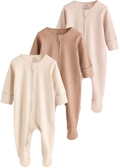 Next - Pasgeboren unisex - Set van 3 babypyjama's met tweewegritssluiting - Bruin
