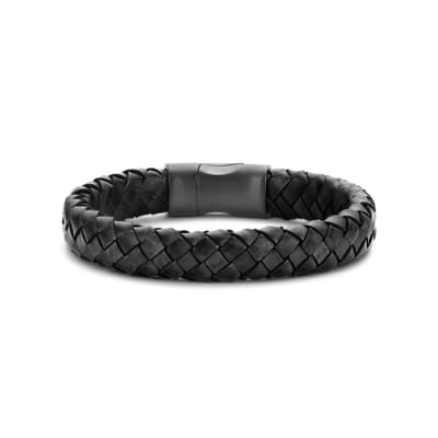 Frank1967 - 7FB-0626 - Gevlochten Armband Zwart met Stalen Sluiting - Heren