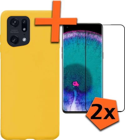 Hoes - Met 2x Screenprotector - Geschikt voor OPPO Find X5 - Sterk & Shockproof - Back Cover - Siliconen Case - Telefoon Hoes - Geel
