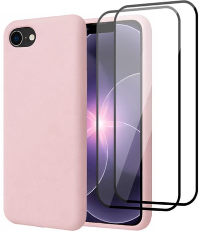 Hoesje geschikt voor iPhone 17e - 2x Screenprotector Volledig Dekkend Glas - Mat Back Case Roze