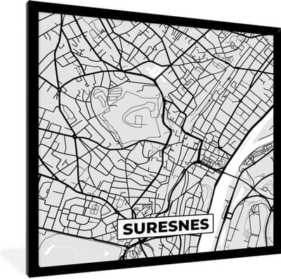 Fotolijst incl. Poster - Plattegrond - Kaart - Stadskaart - Frankrijk - Suresnes - 40x40 cm - Posterlijst