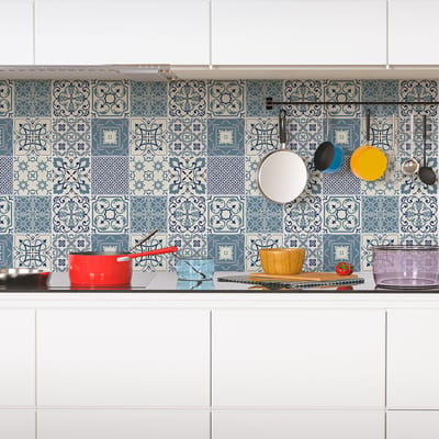 Zelfklevende tegelmuurstickers voor keuken en badkamer - 24 tegelstickers, Azulejos Laurenzo-stijl - 24 stickers, 15x15 cm