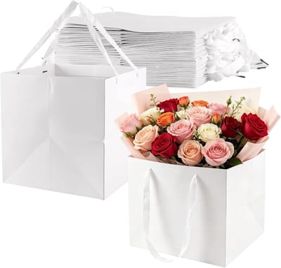 Grote witte geschenkzakken 30 x 30 x 30 cm - papieren zakken met handgrepen voor feestartikelen, cadeaus, Kerstmis en bruiloften - 20 stuks kraftpapier verpakking