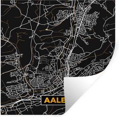 Muurstickers - Sticker Folie - Aalen - Goud - Stadskaart - Plattegrond - Kaart - Duitsland - 100x100 cm - Plakfolie - Muurstickers Kinderkamer - Zelfklevend Behang XXL - Zelfklevend behangpapier - Stickerfolie