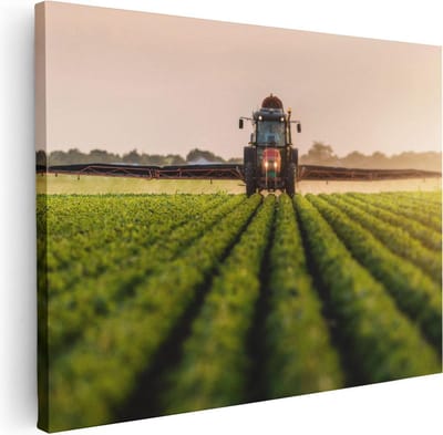 Artaza Canvas Schilderij Landschap - 40x30 cm - Klein - Wanddecoratie Akker - Muurdecoratie Tractor - Kamer Accessoires Natuur