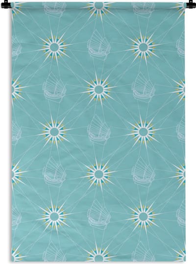 Wandkleed - Wanddoek - Kompas - Zeilen - Boot - Patronen - 120x180 cm - Wandtapijt