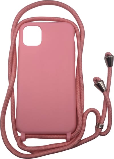 Siliconen Backcover met Koord - Geschikt voor iPhone 12 / 12 Pro - Premium Kwaliteit TPU Siliconen Hoesje - Roze (Past Alleen 12 / 12 Pro)