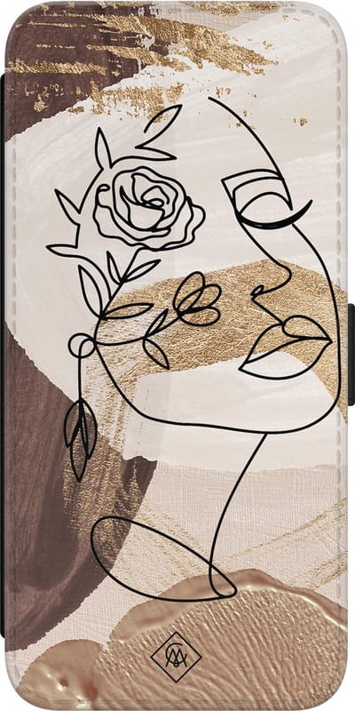 Casimoda® bookcase - Geschikt voor Samsung Galaxy S22 - Hoesje met pasjeshouder - Abstract Gezicht Bruin - Bruin/beige - Kunstleer