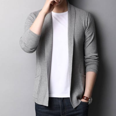 Heren Cardigan Jas Lente Casual Dun Effen Kleur Lente en Herfst Trui Gebreid Onderhemd M gray