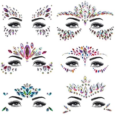 Zelfklevende Glitterstenen voor Gezicht - 6 Stuks - Festival Accessoires