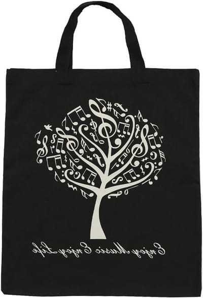 Katoenen Handtas voor Vrouwen, Schoudertas met Muzikale Noten en Instrumenten Patroon, 36x41 cm, Ideaal voor Winkelen en Dagelijks Gebruik