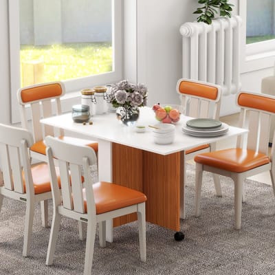 MODFU Opklapbare eettafel met wielen – Ruimtebesparend ontwerp voor keuken en eetkamer – Multiplex – Wit – 120x80x73 cm