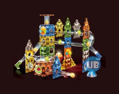 Magnetic Tiles - Knikkerbaan met Discobal en Lichteffect – 105 delig - Magnetische Bouwblokken