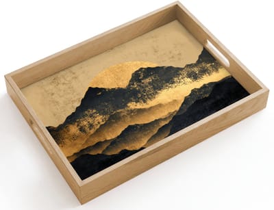 Dienblad hout 40x30 cm - Schootdienblad - Gouden Bergen bij Maanlicht - Borrelplank rechthoek - Plateau dienbladen