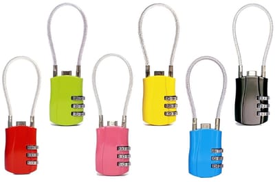 Dailygoods - 6 stuks hangsloten voor koffer, cijfersloten, kabelslot, combinatieslot met 3 cijfers, bagagesloten, reisslot, voor tassen, koffers, kasten