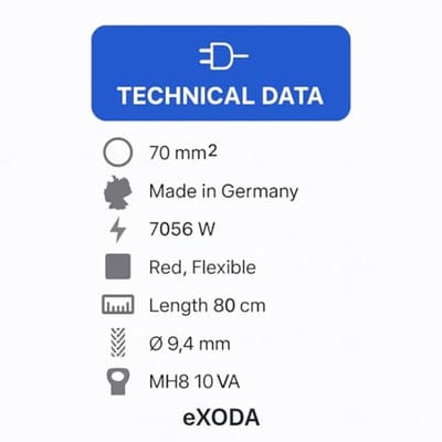 Batterijkabel 70 mm² 80cm koperen stroomkabel met ringogen M8 rood
