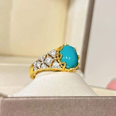Vintage Retro Hofstijl Ingelegd Volledig Diamant Turkoois Ringen Voor Vrouwen Klassiek Ontwerp Blauwe Ovale Ring Prachtige Bruiloftssieraden resizable beige
