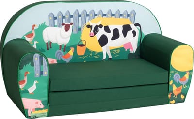 Kinderbank Boerderij - Kindersofa Uitklapbaar - Spelen en Ontspannen - Zacht schuim - 77 x 34 x 42 cm - Boerderij