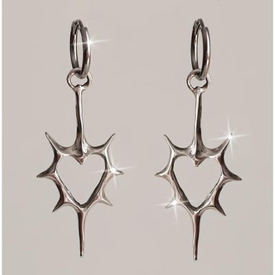 1 Paar Retro Gothic Stijl Doorn Hart Design Oorbellen, Hartvormige Oorbellen met Spikes, Neutrale Oorbellen Vakantie Feest Cadeau gray
