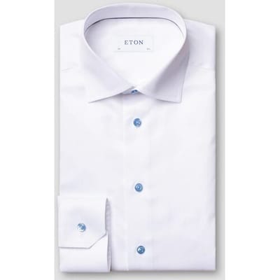 Eton Overhemd Subtle Contrast Buttons Uni Signature Twill Wit / male