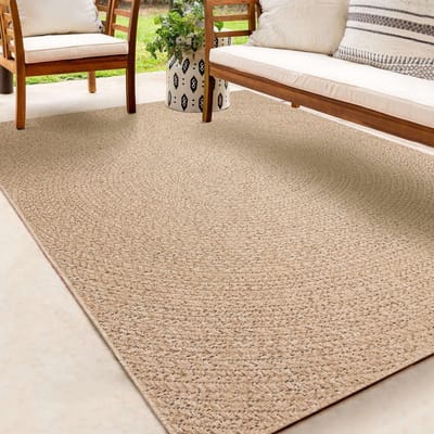 the carpet Kansas – robuust in- & outdoor vloerkleed met natuurlijk cirkelpatroon, weatherproof & UV-bestendig, naturel cirkel 80 x 150 cm