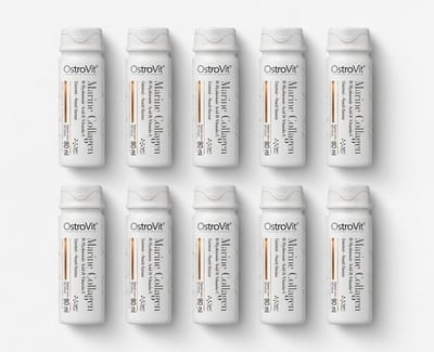 OstroVit - 10x Marine Collagen Shot - 10x 80 ml - collageenformule, verrijkt met hyaluronzuur en vitamine C - 5000mg - getest in onafhankelijke, geaccrediteerde laboratoria om veiligheid, zuiverheid en effectiviteit - Kokos & Perzik Smaak