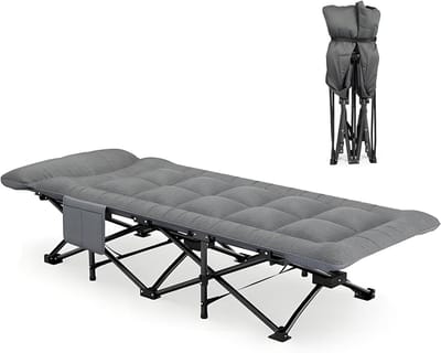 Opvouwbaar Bed - Logeerbed Campingbed - Ontspannen Kamperen - Zijvak Opslag - 190x71x40cm - Grijs
