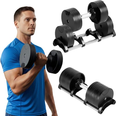 Gymtek® Verstelbare Halter - van 2 tot 32 kg - Halterschijven, Halterstangen voor Thuisgymnastiek, Krachttraining, Fitnessstudio, Workout