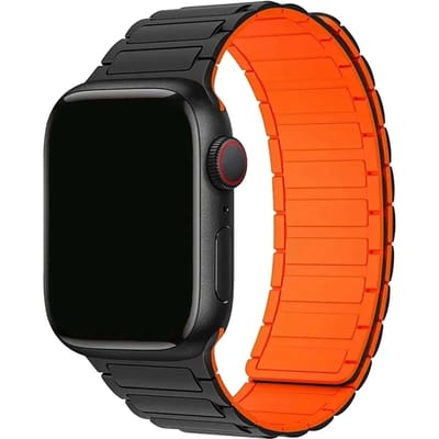 123watches bandje Zyro - siliconen - zwart oranje - 44 · 45 · 46 & 49 mm - Geschikt voor Apple Watch series 1/2/3/4/5/6/7/8/9/10/11/12/SE/SE2/SE3/Ultra/Ultra 2/Ultra 3/Ultra 4