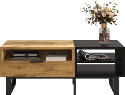 Salontafel - Modern - Laden en Metalen Poten - Kleurblok Structuur Design - MDF en Metaal - Meerkleurig