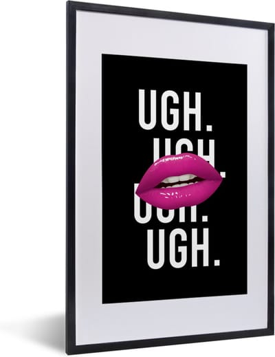 Fotolijst incl. Poster - Kinderen - Spreuken - Mond - Quotes - Ugh. Ugh. Ugh. Ugh - Roze - 40x60 cm - Posterlijst