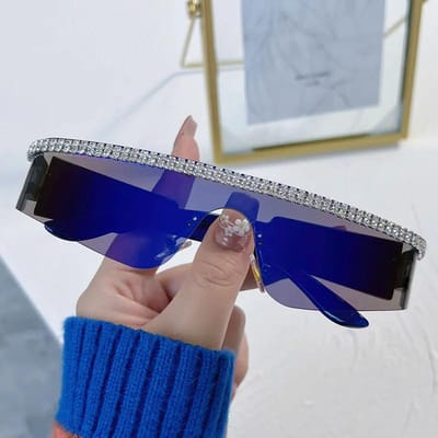 Lunettes de soleil sans monture vintage mode premium pour dames et hommes Lunettes de soleil Steampunk de designer de luxe Teintes miroir diamant populaires UV400