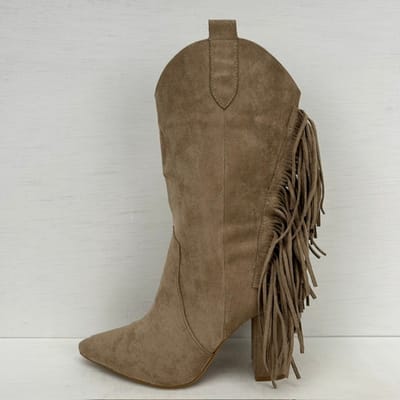 Suèdine cowboylaarzen met franjes en hoge hak khaki Khaki / 37