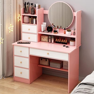 Kaptafel met Spiegel - Make-up Tafel - Slaapkamer Inrichting - Verstelbare Touchscreen Spiegel - 80x37x120 cm - Roze