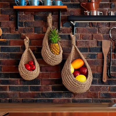Dutchers.® Sisal Hangmand - 3 Stuks - Handgemaakt - Katoen - Fruitmand - Decoratie - Keuken accessoires - Keuken organizer - Opbergmand
