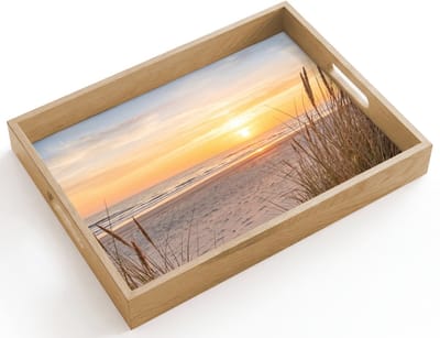 Dienblad hout 40x30 cm - Schootdienblad - Zonsondergang - Duinen - Zee - Borrelplank rechthoek - Plateau dienbladen