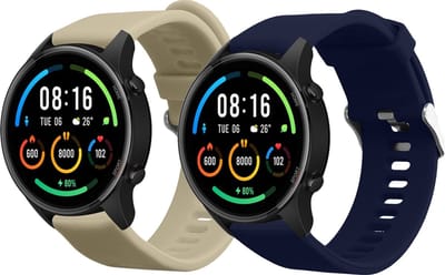 kwmobile 2x horlogebandjes geschikt voor Xiaomi Mi Watch / Mi Watch Color Sport bandje - Smartwatch bandjes van TPU - Activity tracker horloge band in donkerblauw / beige