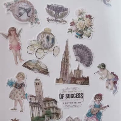 Vintage stickers - Poëzie stickers - Klassieke stickers - 60 Stickers - Middeleeuwse stickers - Vrouwen - Gebouwen - Waaier - Koets - Bullet Journal - Voor Volwassenen - Scrapbooking - CHPN