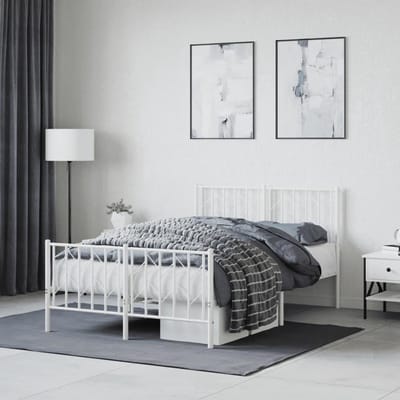 Bedframe Metaal - Stalen Frame - Slaapkamer Inrichting - Met Hoofd- Voeteneinde - 120 x 200 cm - Wit